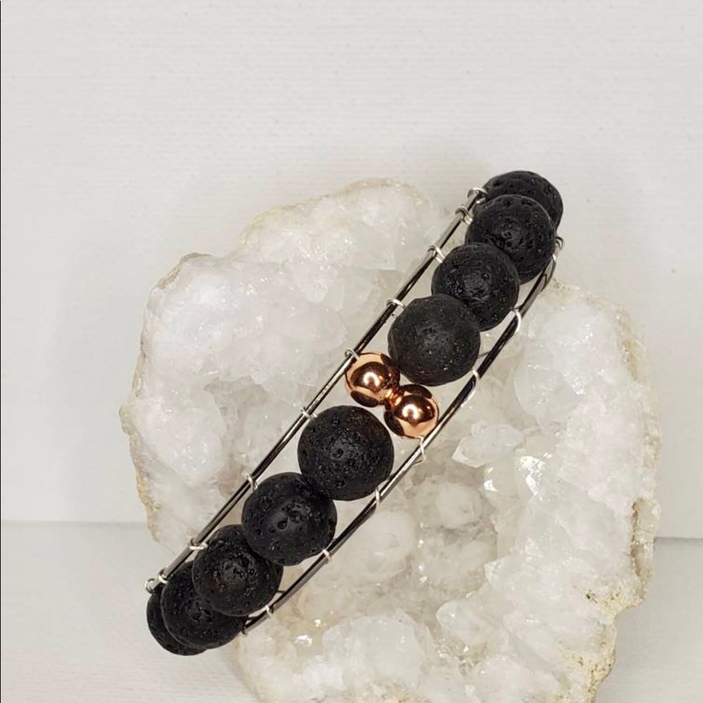 Channel Set Lava Stone/Bead & Copper Bracelet - Picture 5 of 7